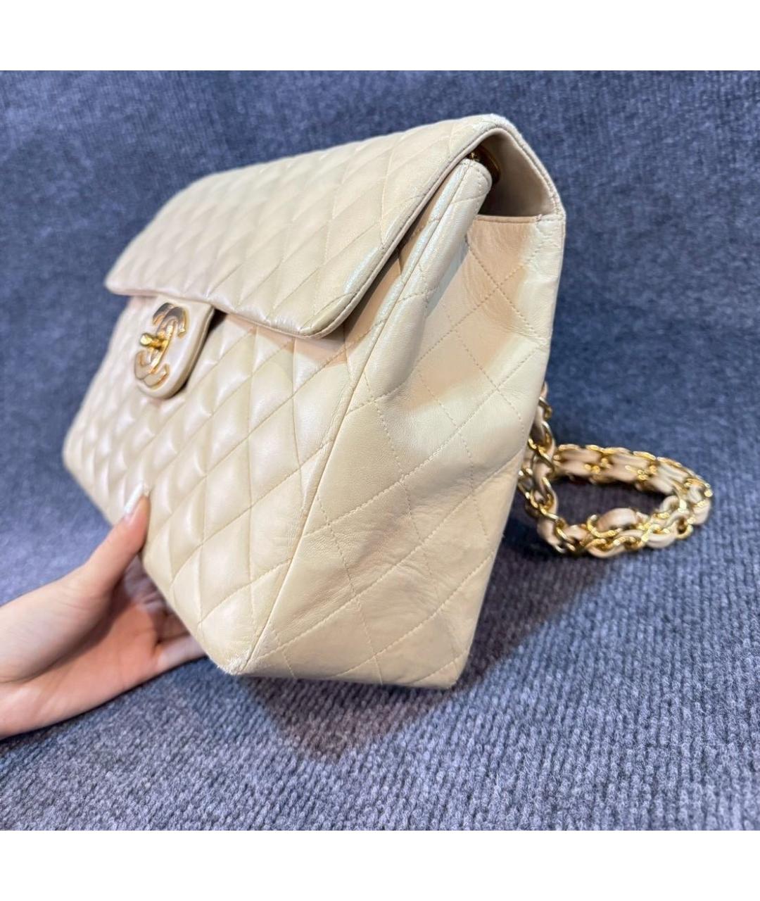 CHANEL Бежевая кожаная сумка через плечо, фото 4