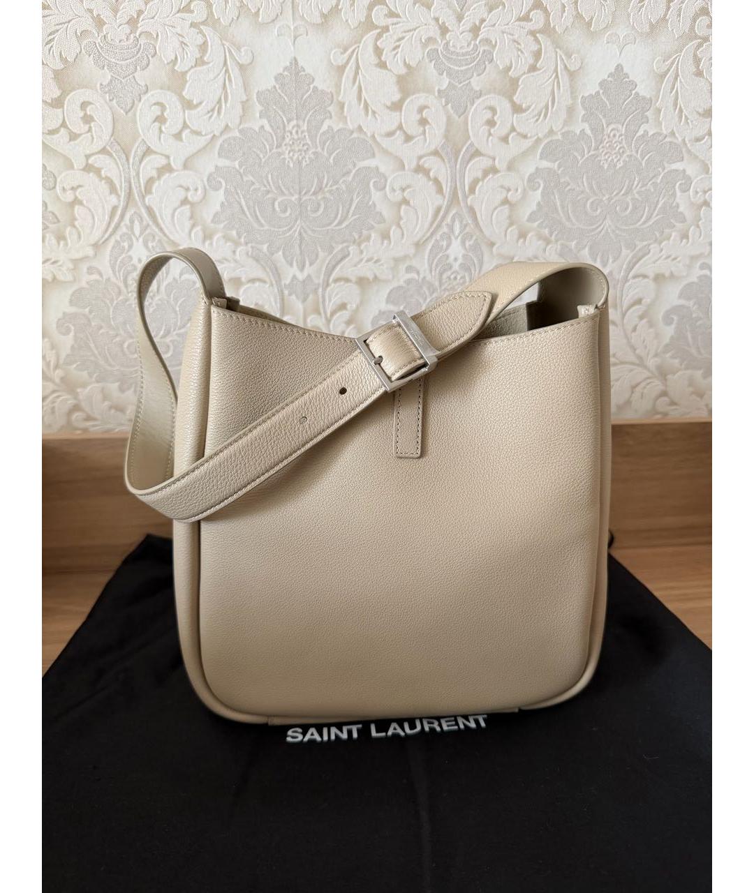 SAINT LAURENT Бежевая кожаная сумка через плечо, фото 3