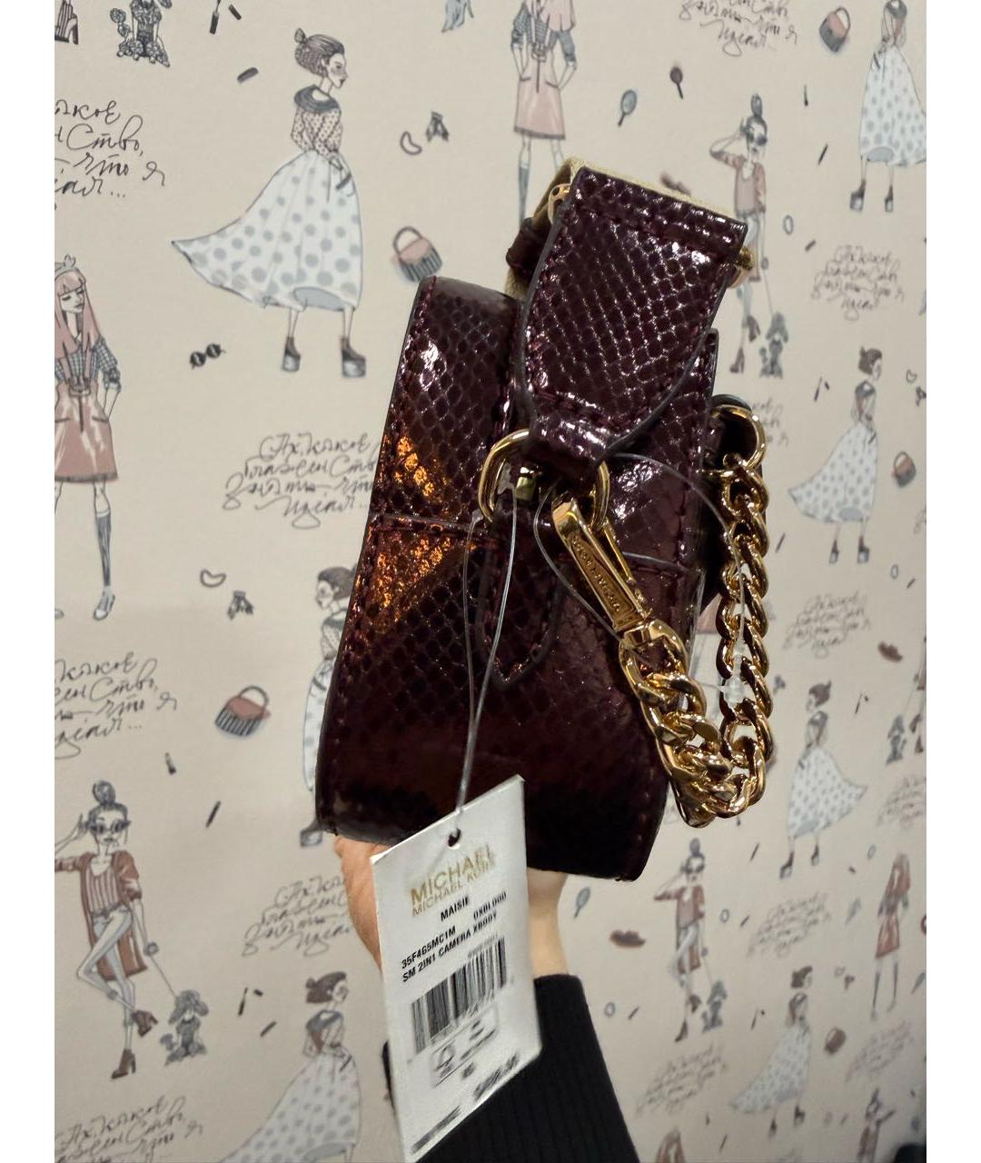 MICHAEL MICHAEL KORS Бордовая кожаная сумка через плечо, фото 4