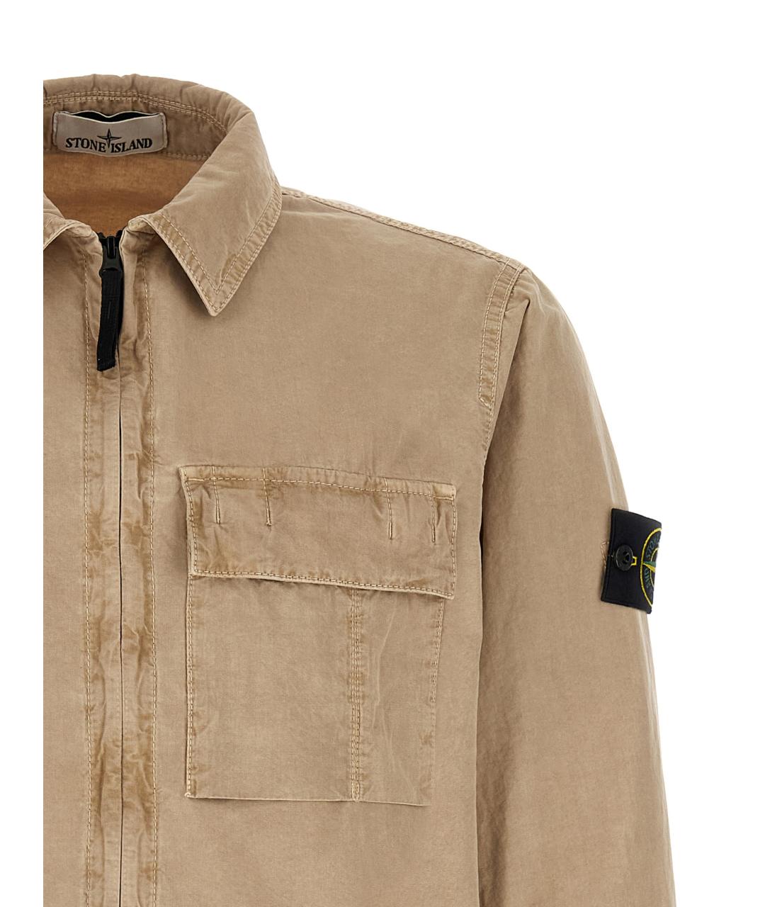 STONE ISLAND Бежевая хлопковая кэжуал рубашка, фото 3