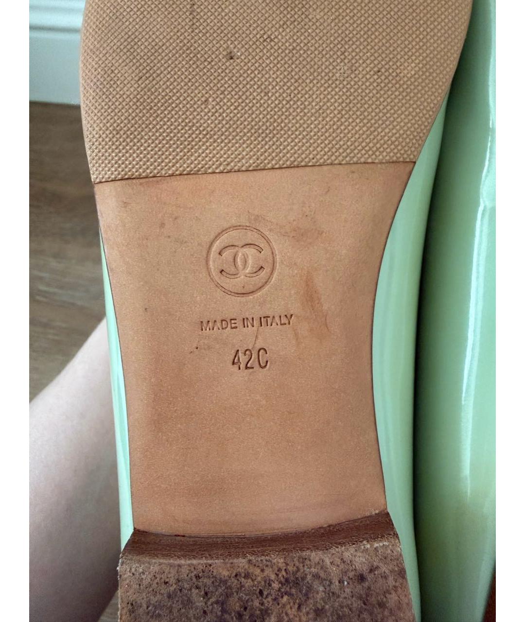 CHANEL Салатовые кожаные балетки, фото 6