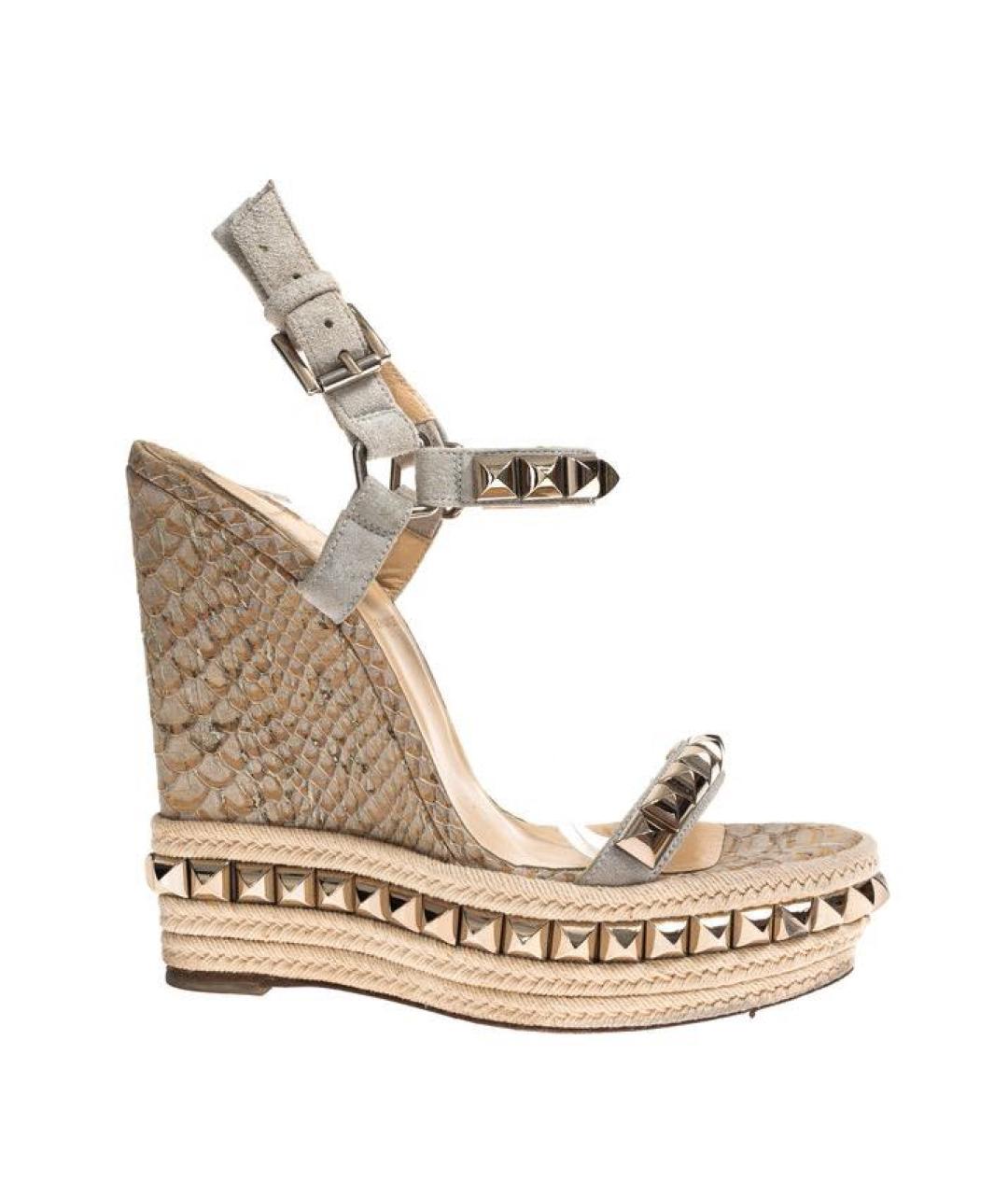CHRISTIAN LOUBOUTIN Бежевые замшевые босоножки, фото 9