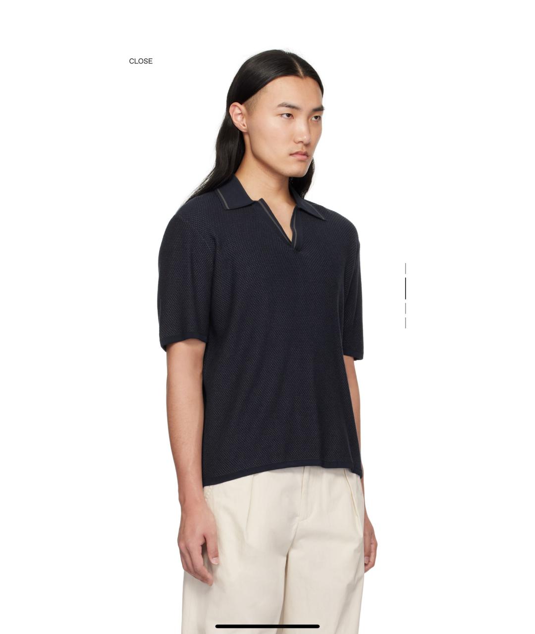 RAG & BONE Темно-синее хлопковое поло с коротким рукавом, фото 3