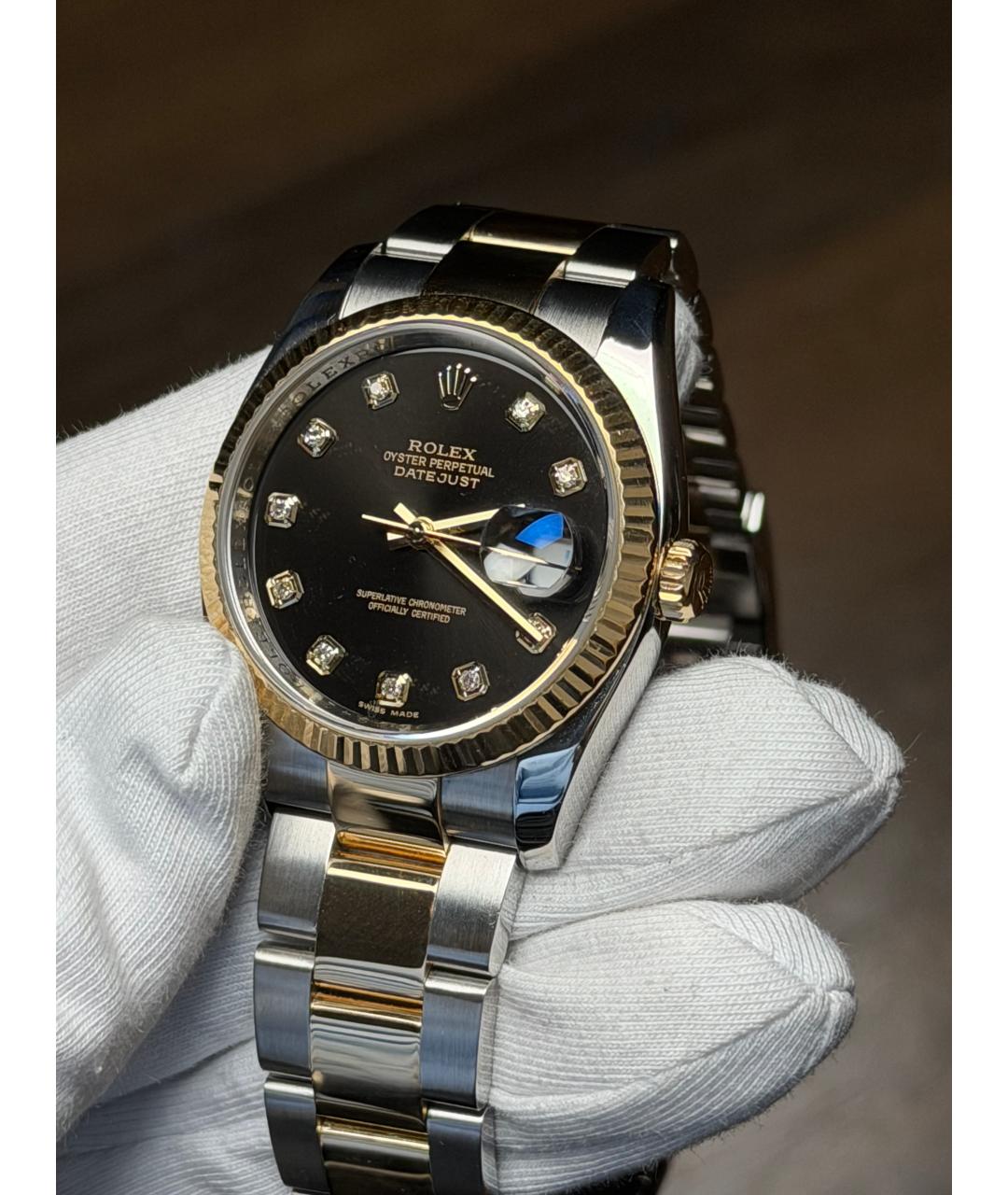 ROLEX Черные часы из желтого золота, фото 4