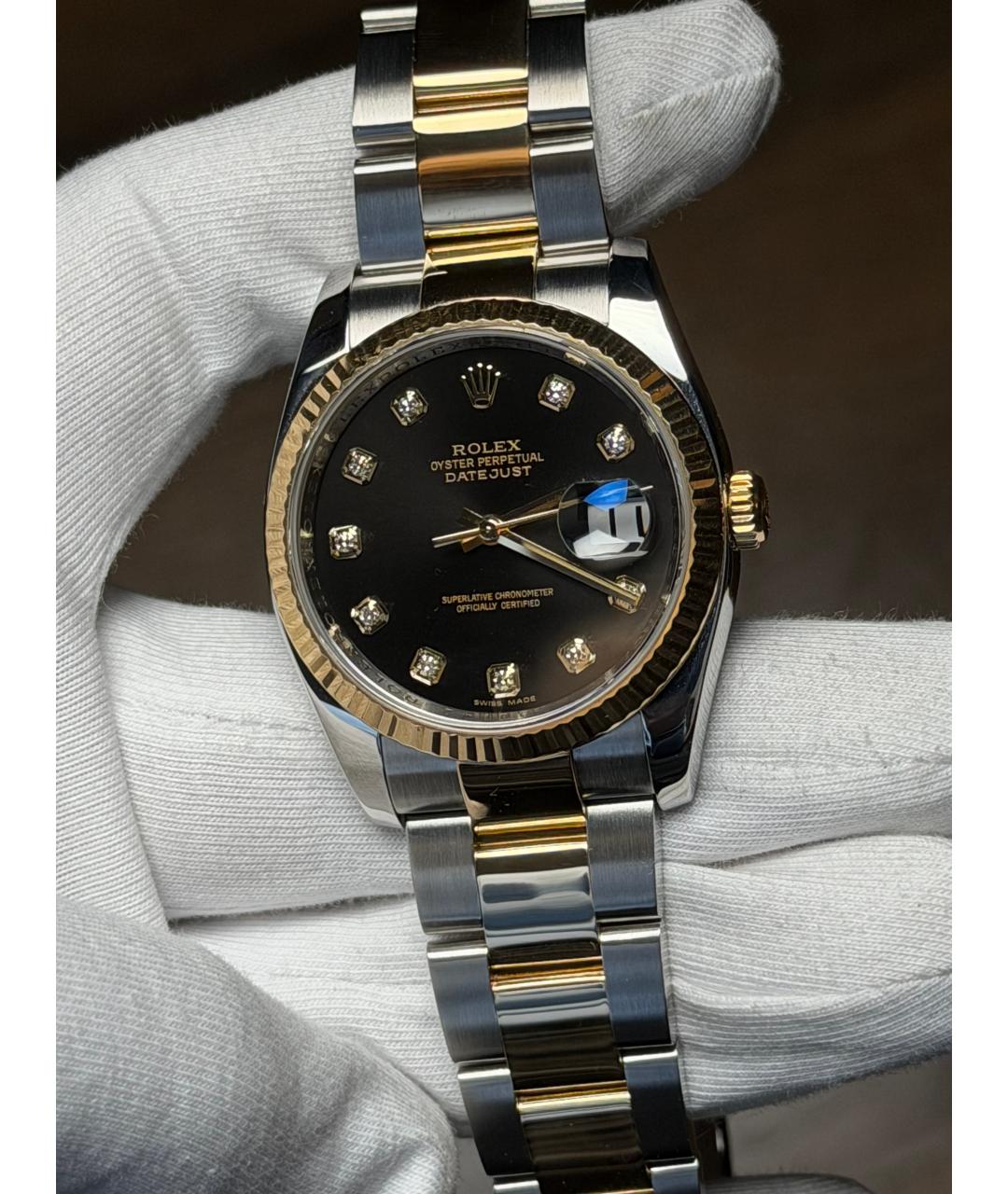 ROLEX Черные часы из желтого золота, фото 3