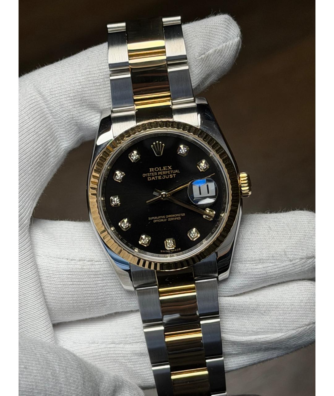 ROLEX Черные часы из желтого золота, фото 2