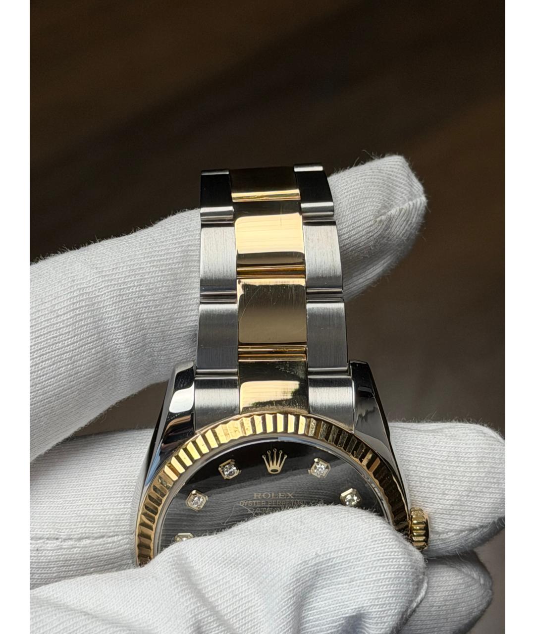 ROLEX Черные часы из желтого золота, фото 7
