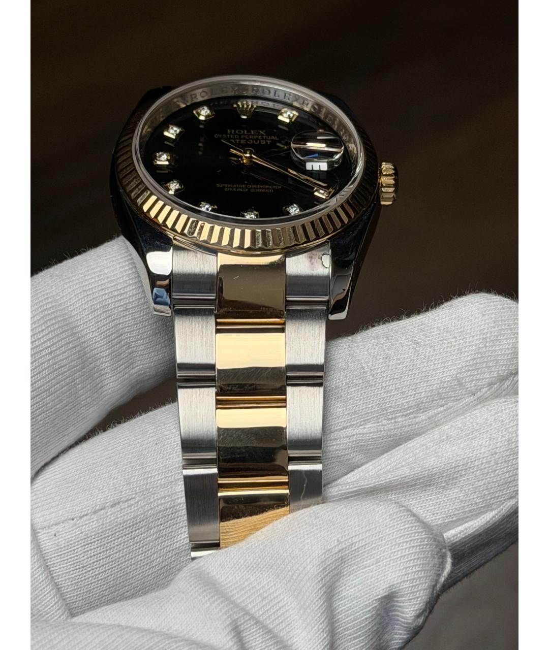 ROLEX Черные часы из желтого золота, фото 6