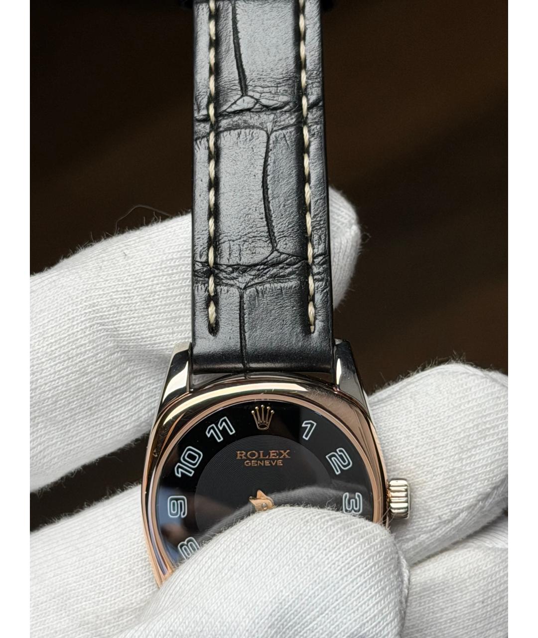 ROLEX Черные часы из розового золота, фото 4