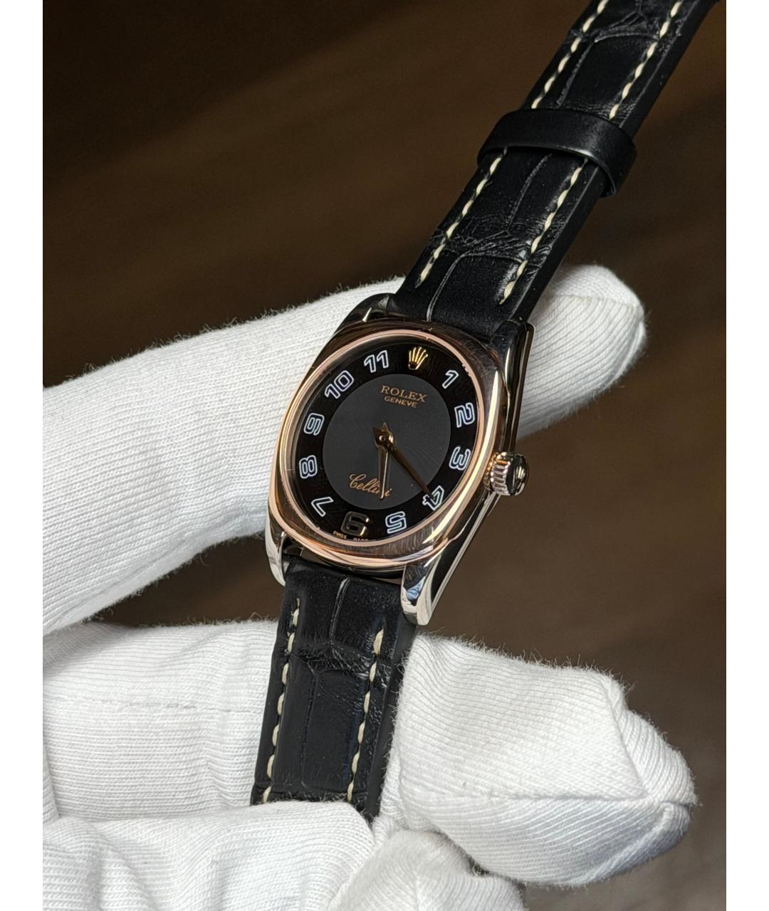 ROLEX Черные часы из розового золота, фото 3