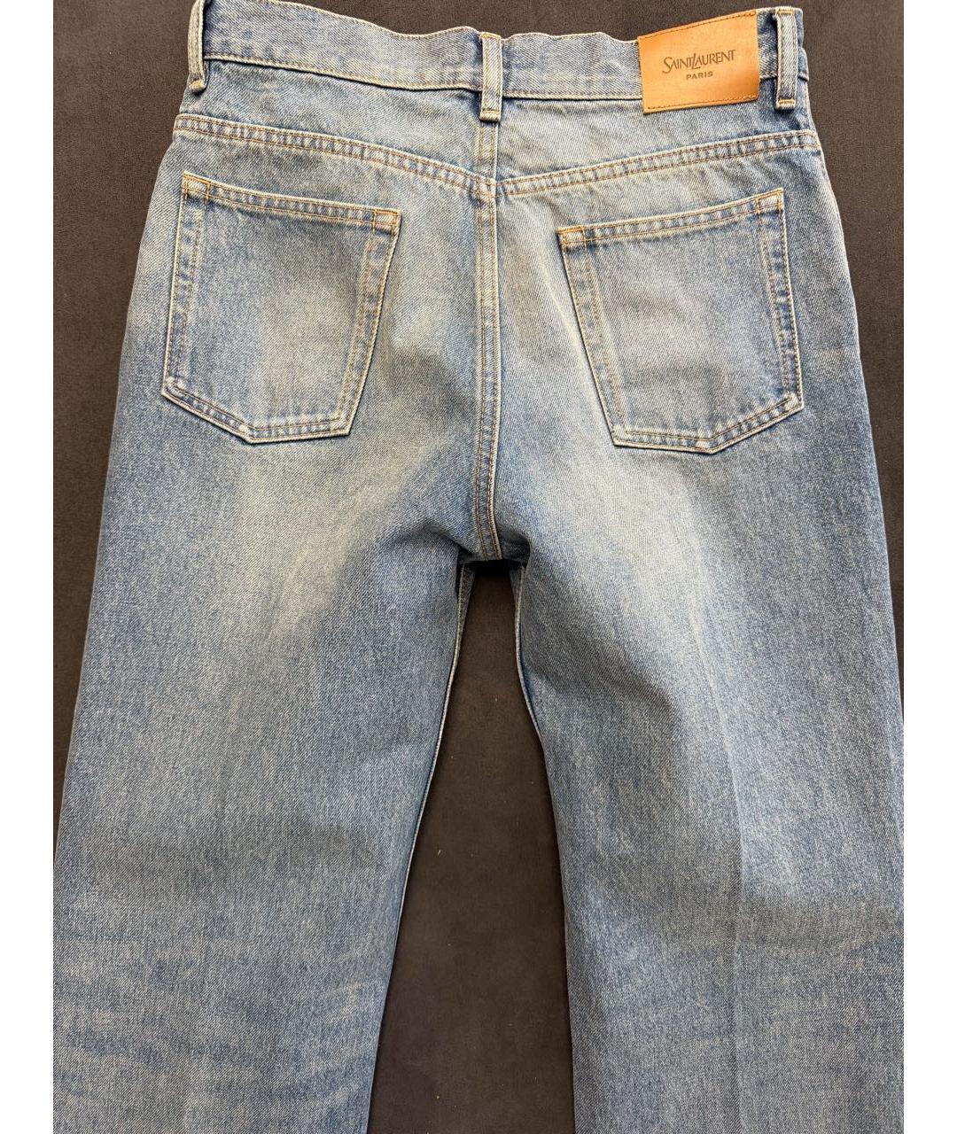 SAINT LAURENT Голубые хлопковые прямые джинсы, фото 5