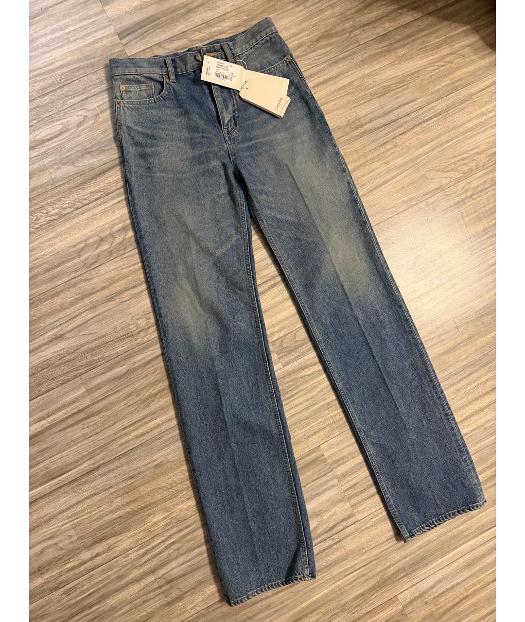 SAINT LAURENT Голубые хлопковые прямые джинсы, фото 6