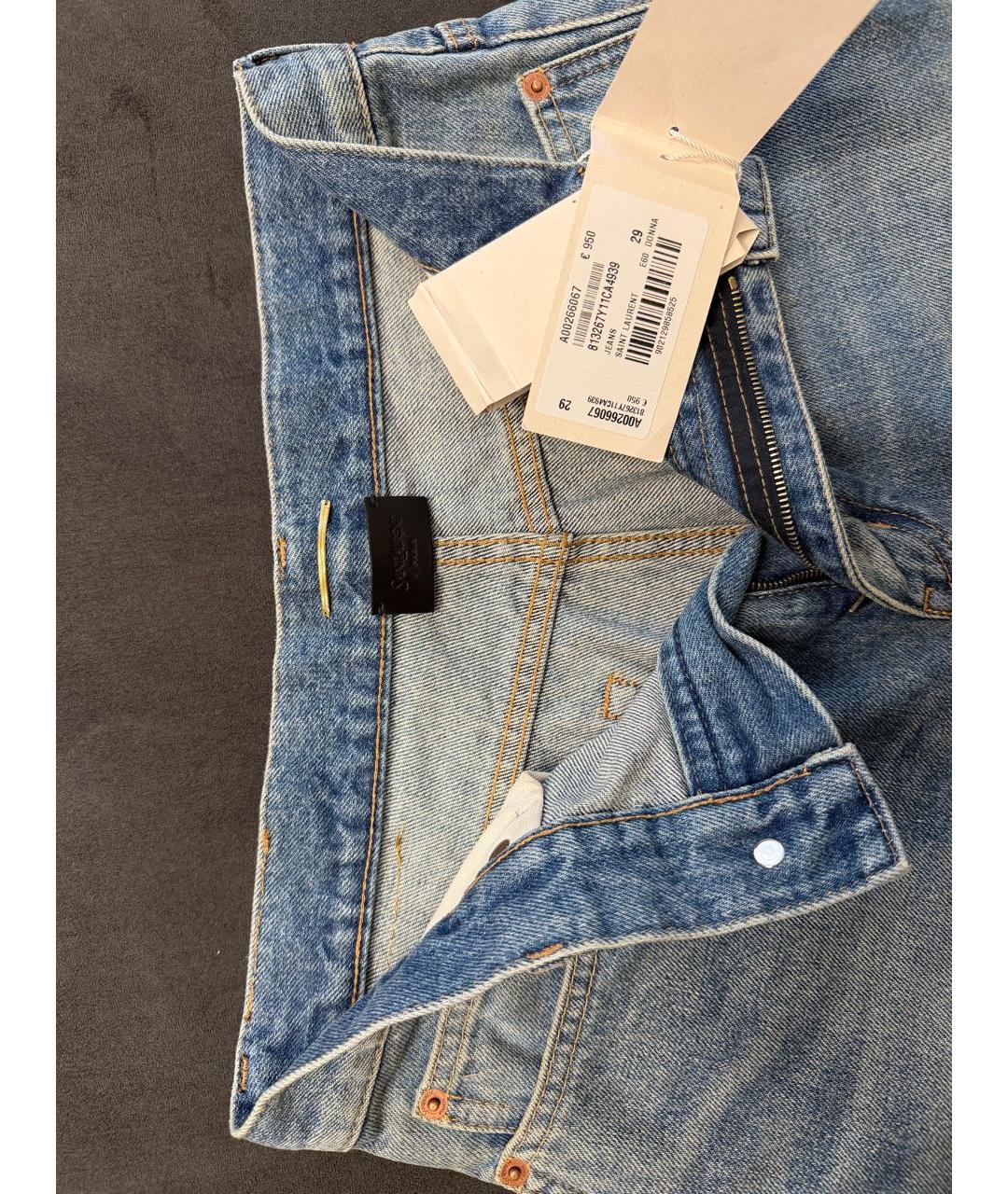 SAINT LAURENT Голубые хлопковые прямые джинсы, фото 3
