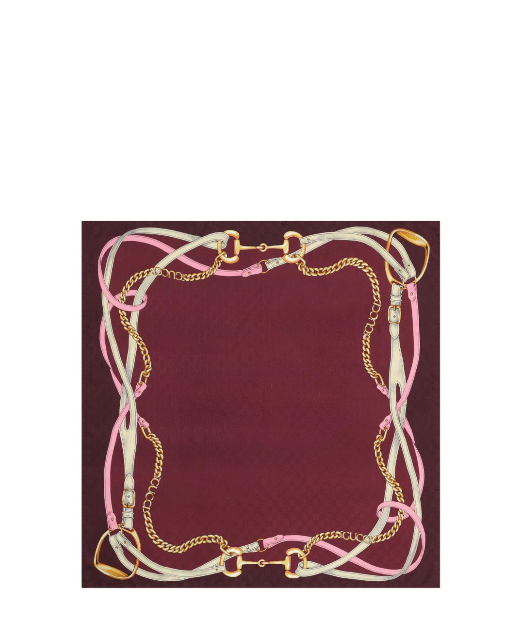 GUCCI Бордовый шелковый платок, фото 1