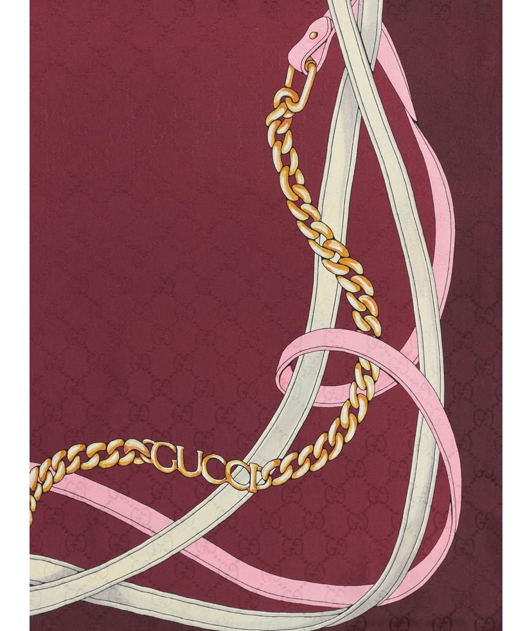 GUCCI Бордовый шелковый платок, фото 2