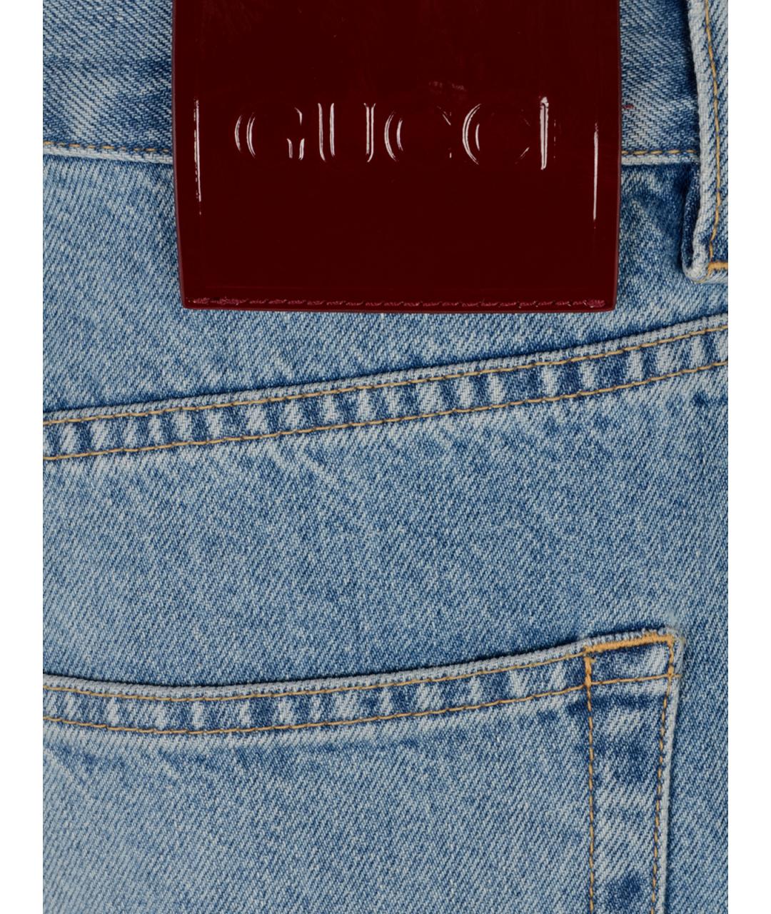 GUCCI Голубые хлопковые прямые джинсы, фото 3
