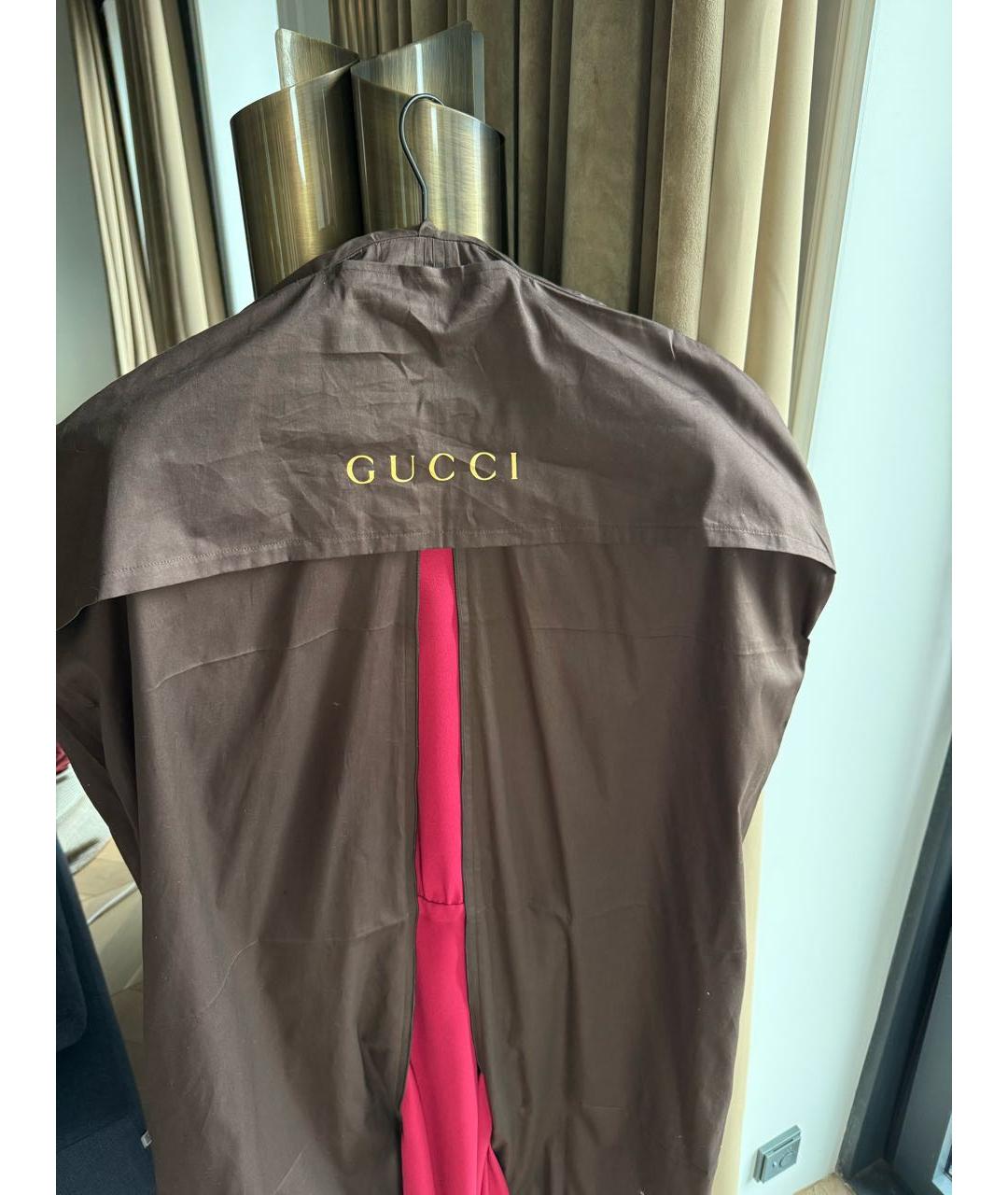 GUCCI Бордовое шелковое коктейльное платье, фото 4