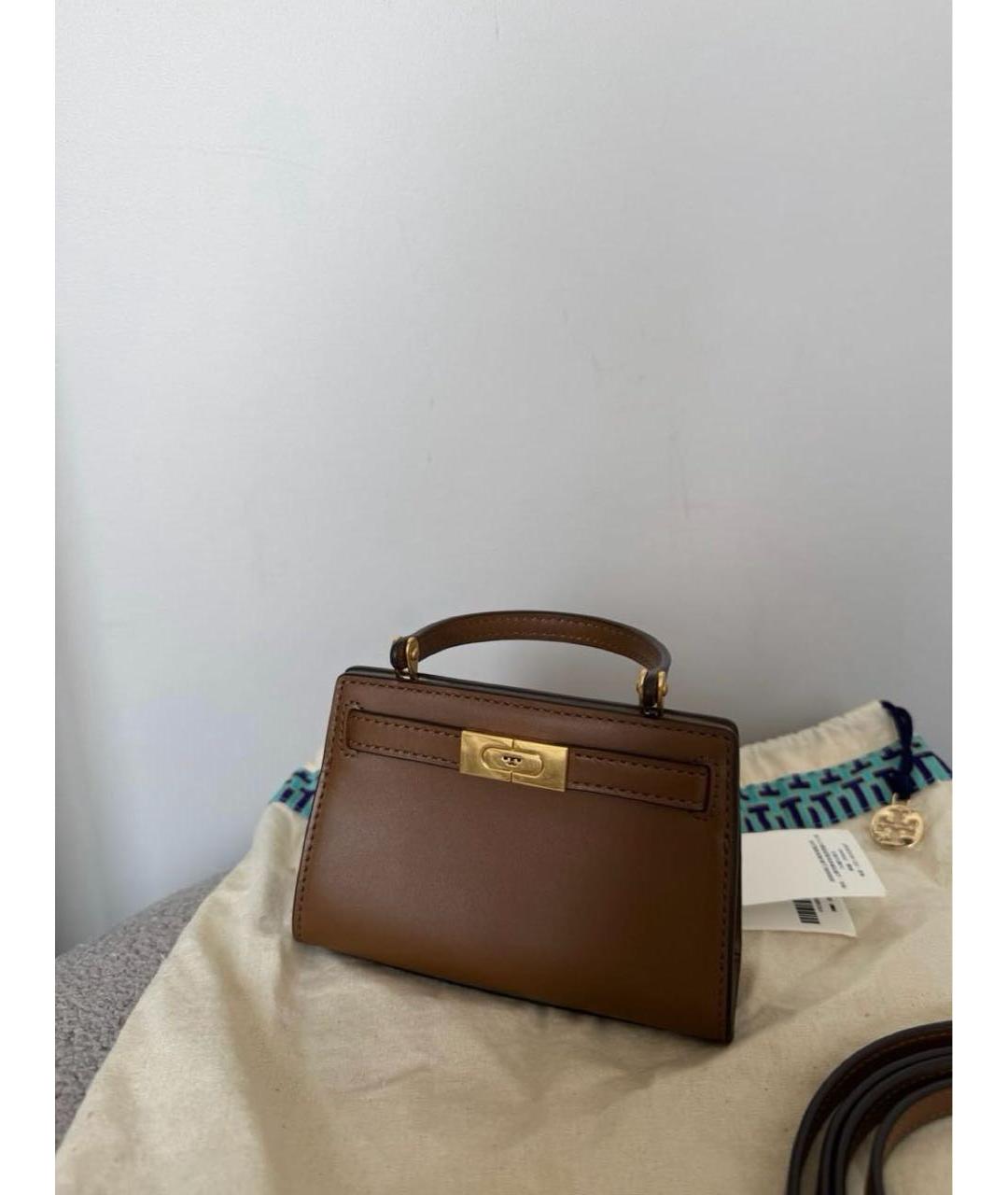 TORY BURCH Коричневая кожаная сумка с короткими ручками, фото 3
