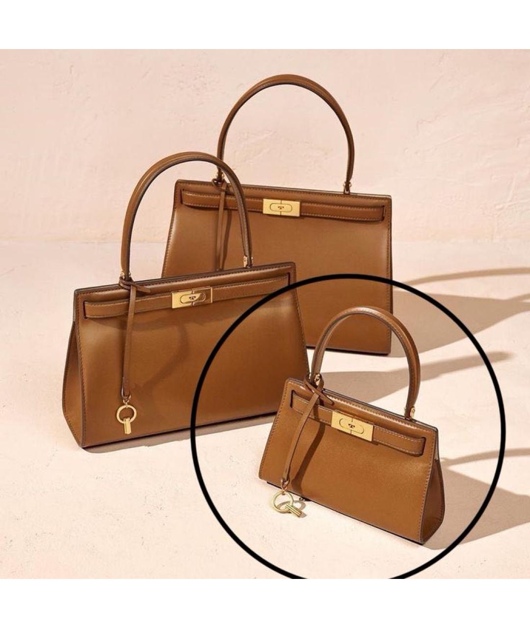 TORY BURCH Коричневая кожаная сумка с короткими ручками, фото 7