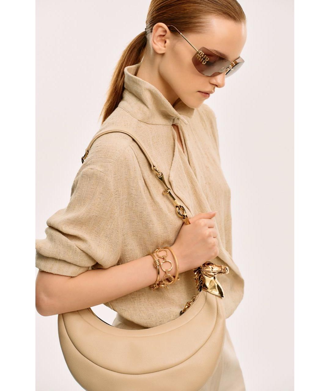 MIU MIU Золотые металлические солнцезащитные очки, фото 6