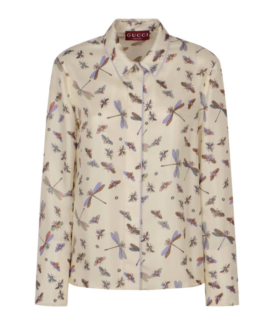 GUCCI Бежевая шелковая рубашка, фото 1