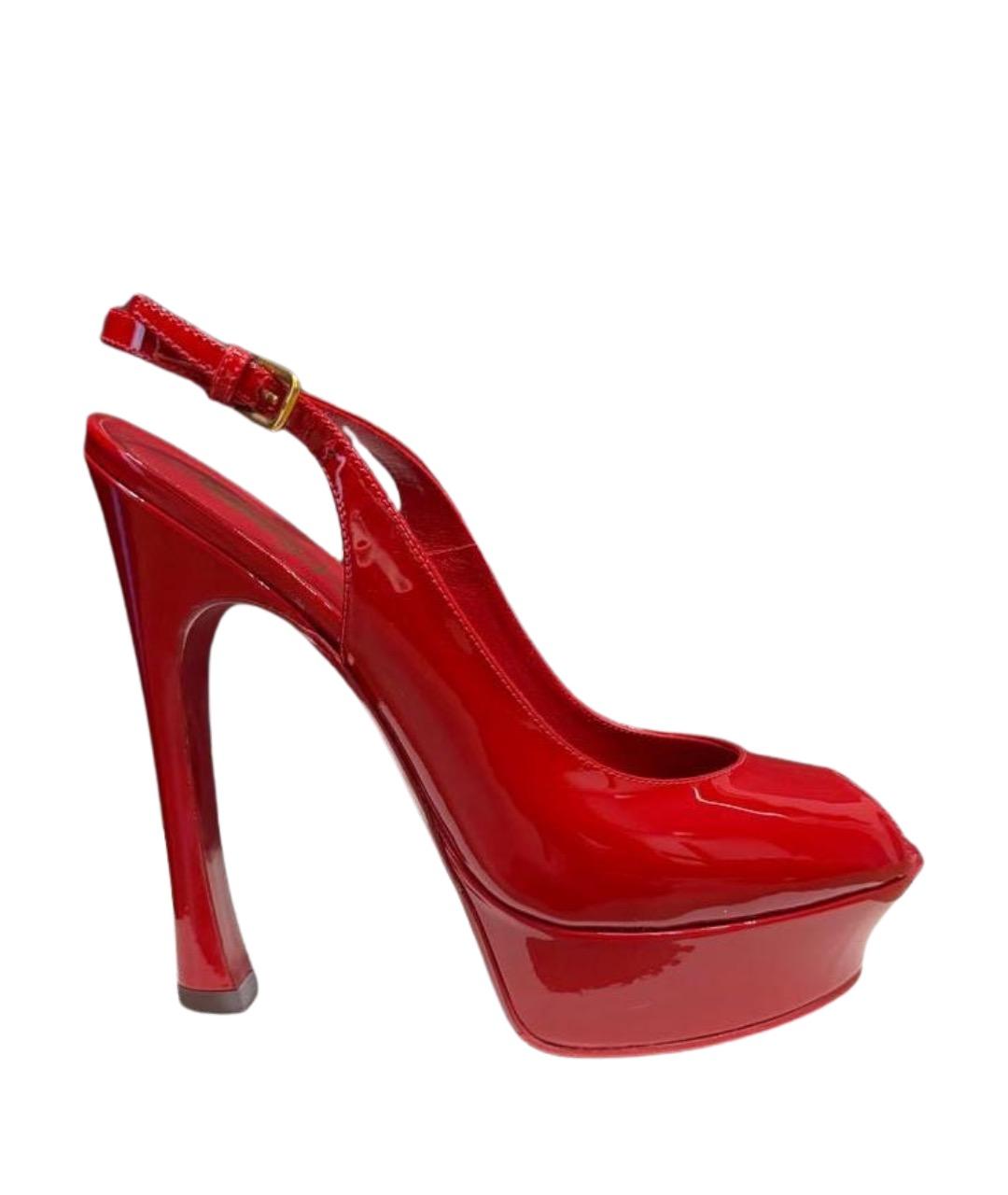 SAINT LAURENT Красные босоножки из лакированной кожи, фото 1