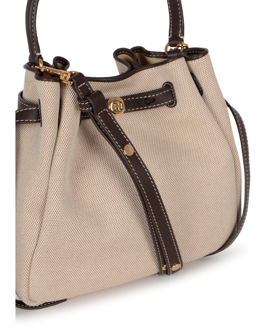 TORY BURCH Бежевая тканевая сумка с короткими ручками, фото 4