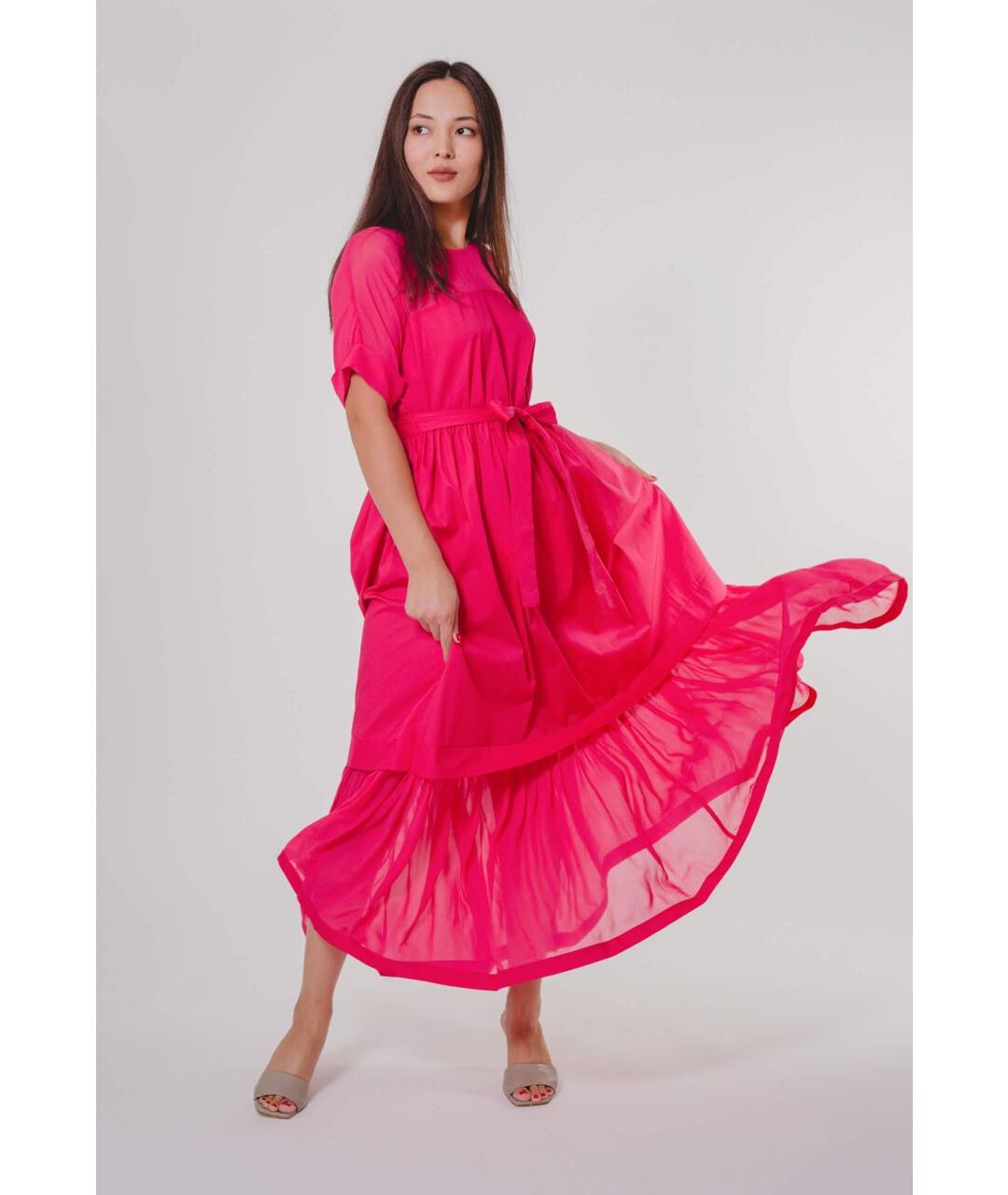 TWIN-SET Розовое хлопковое повседневное платье, фото 2