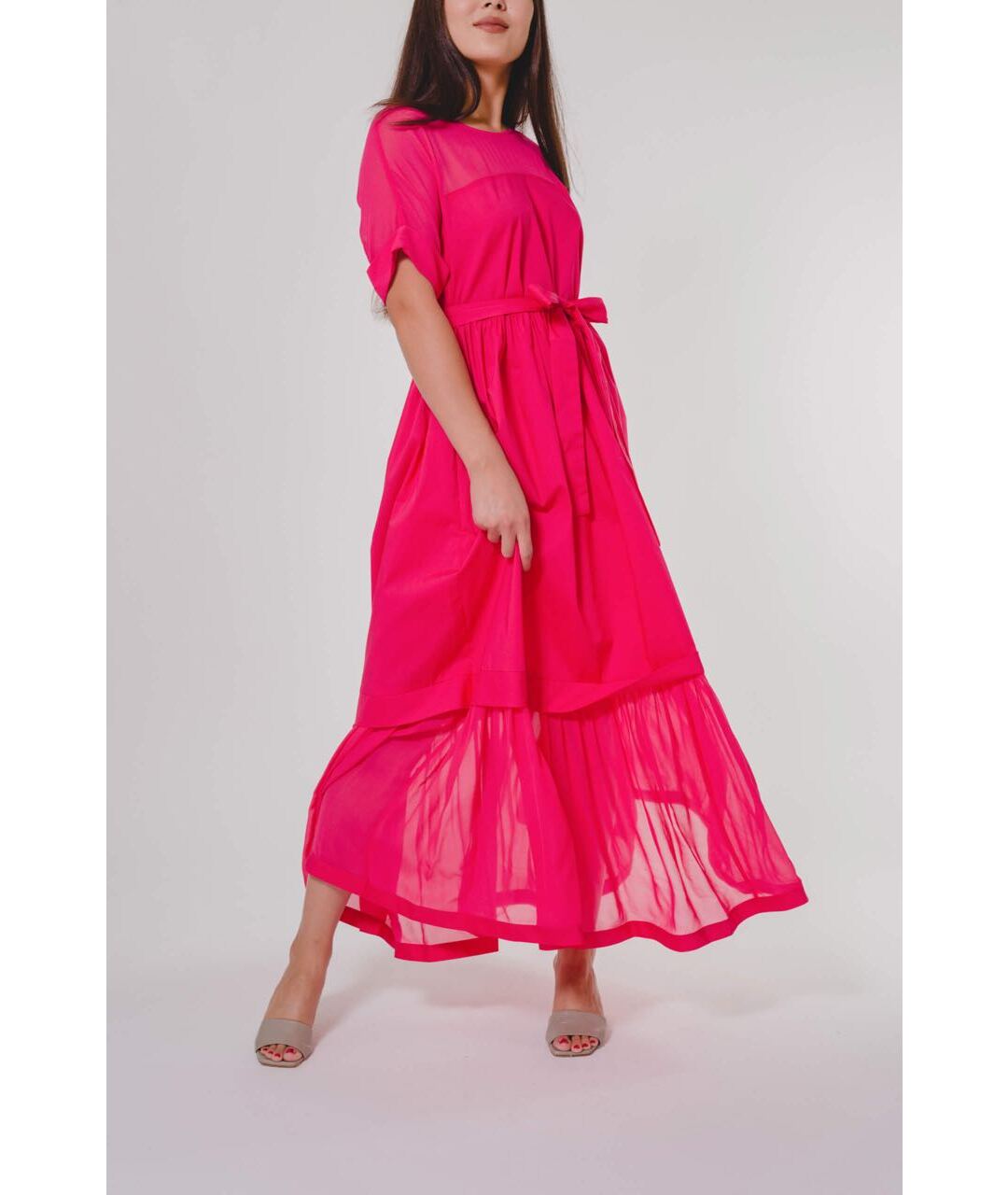 TWIN-SET Розовое хлопковое повседневное платье, фото 3