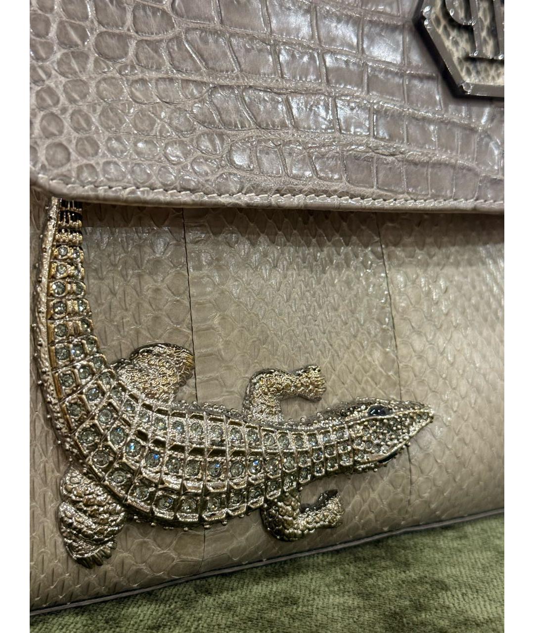 PHILIPP PLEIN Серая сумка с короткими ручками из экзотической кожи, фото 6