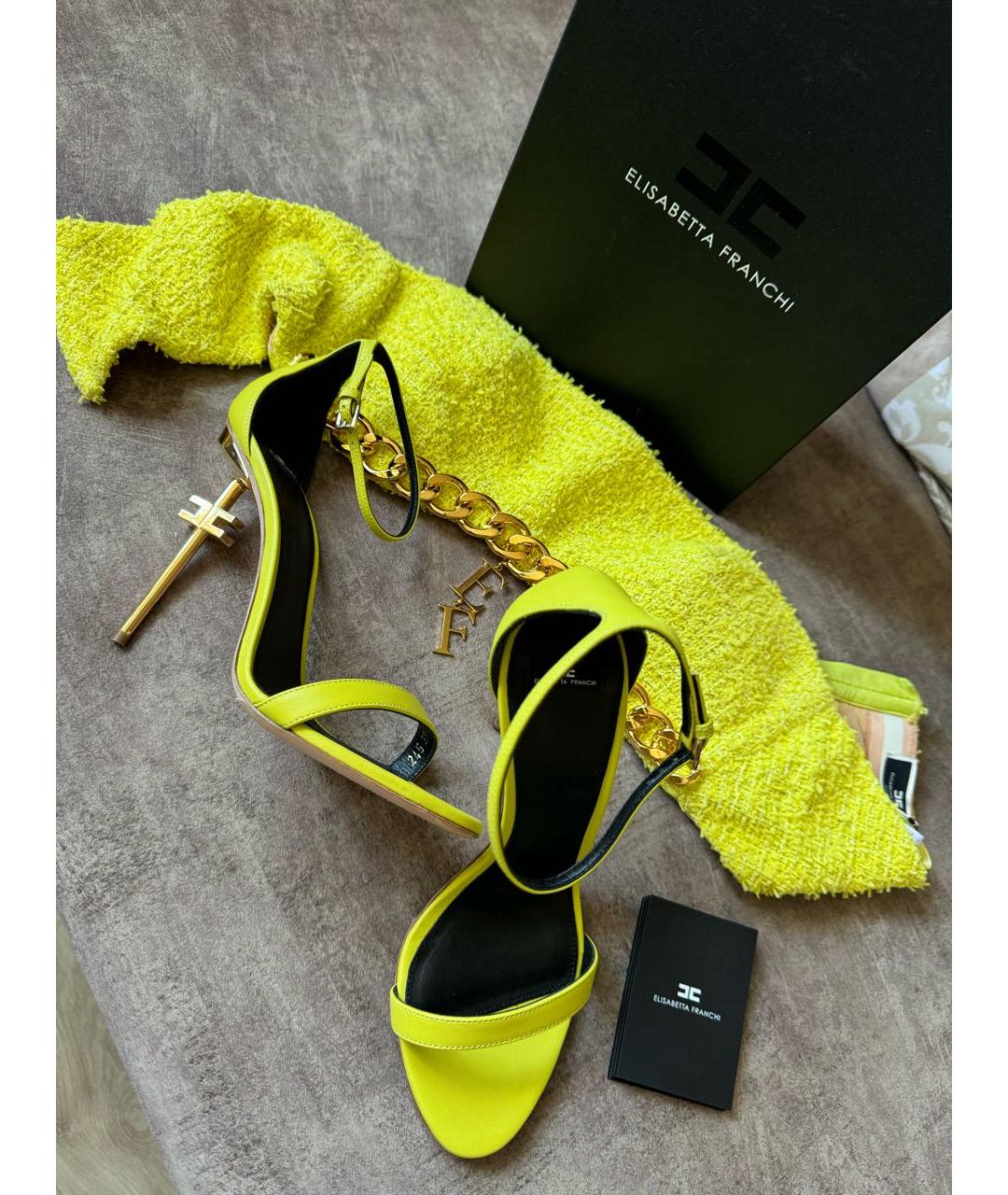 ELISABETTA FRANCHI Желтые кожаные босоножки, фото 5