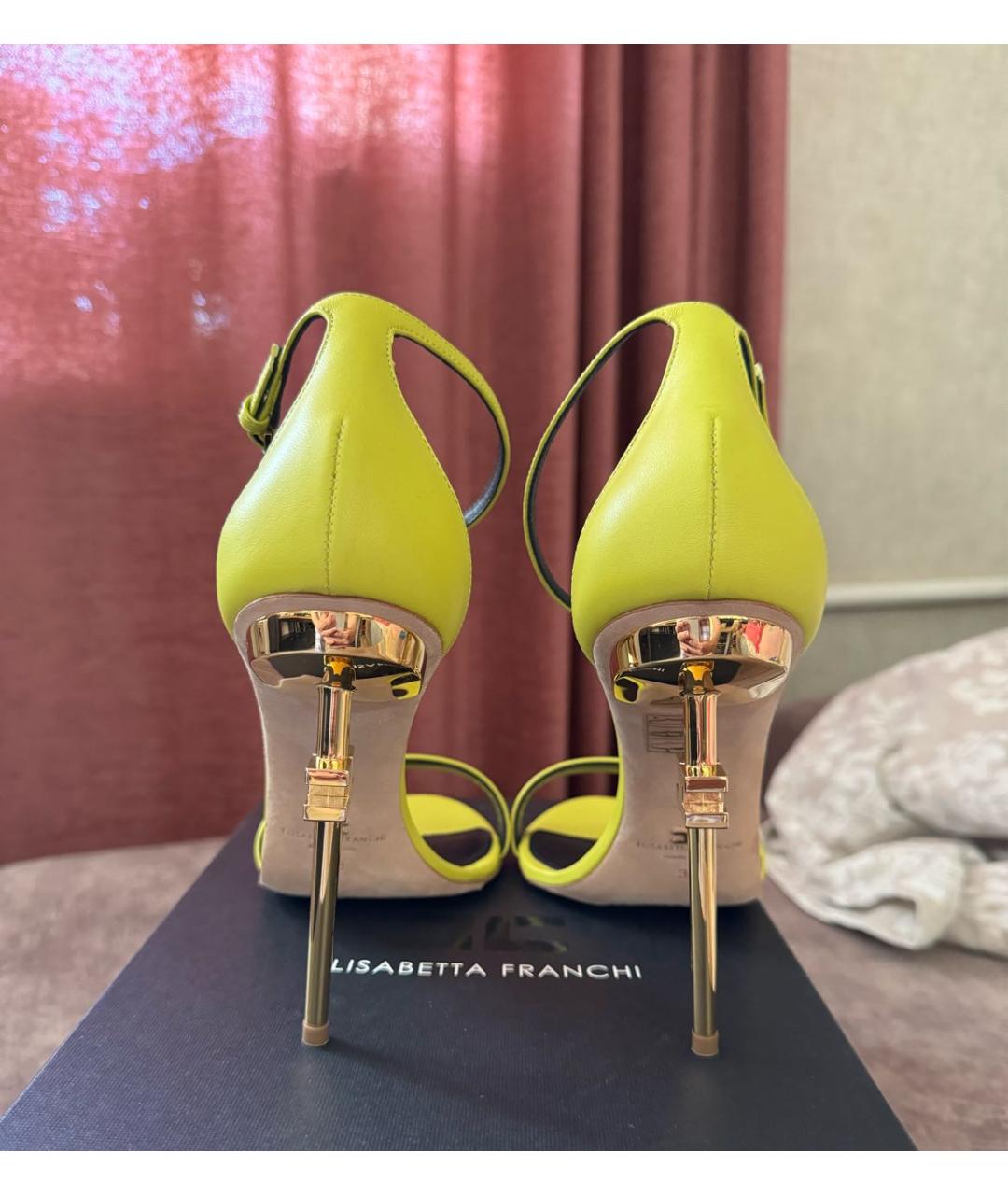 ELISABETTA FRANCHI Желтые кожаные босоножки, фото 4