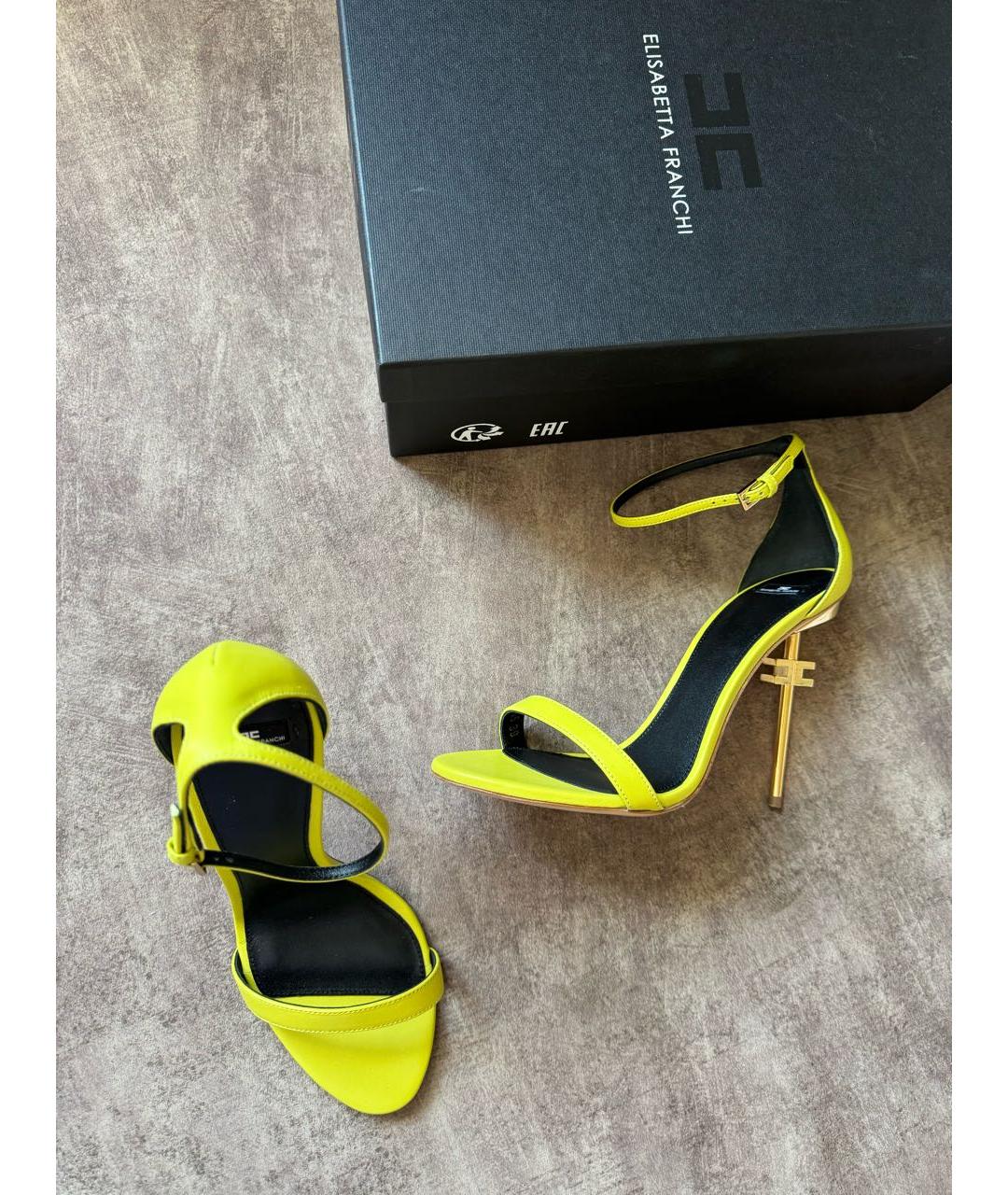 ELISABETTA FRANCHI Желтые кожаные босоножки, фото 6