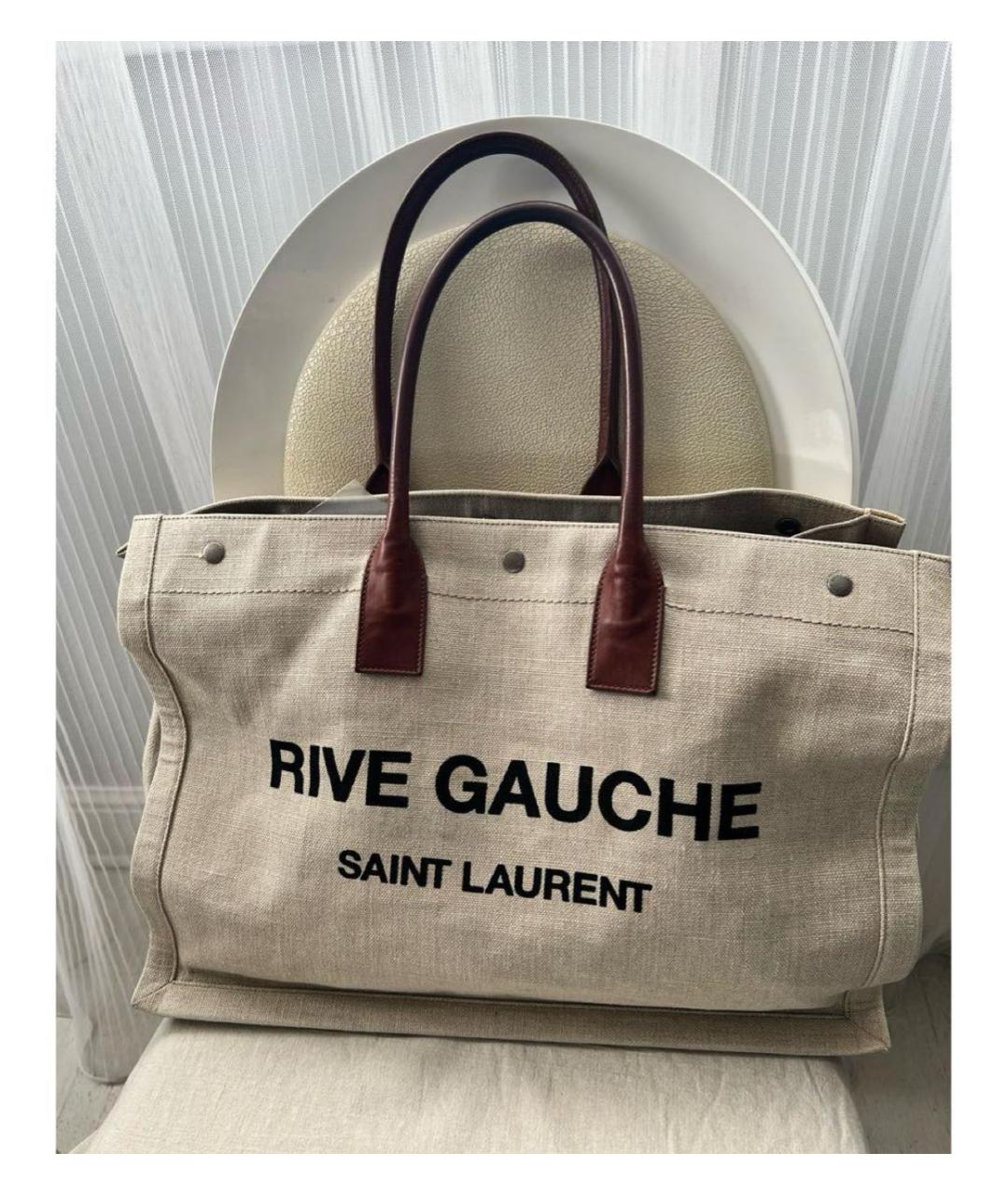 SAINT LAURENT Бежевая льняная пляжная сумка, фото 3