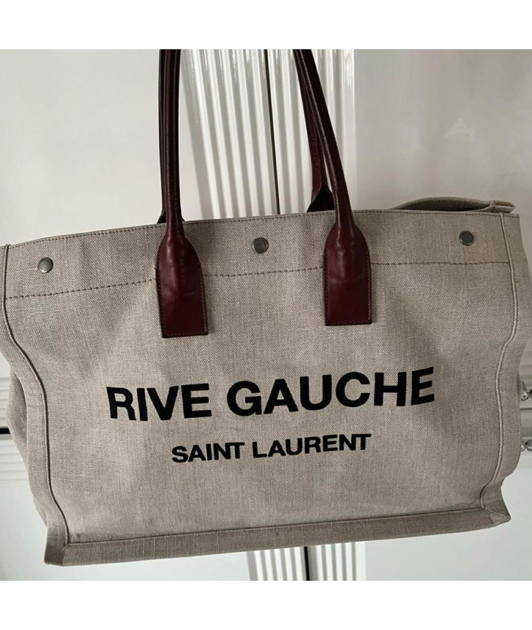 SAINT LAURENT Бежевая льняная пляжная сумка, фото 4