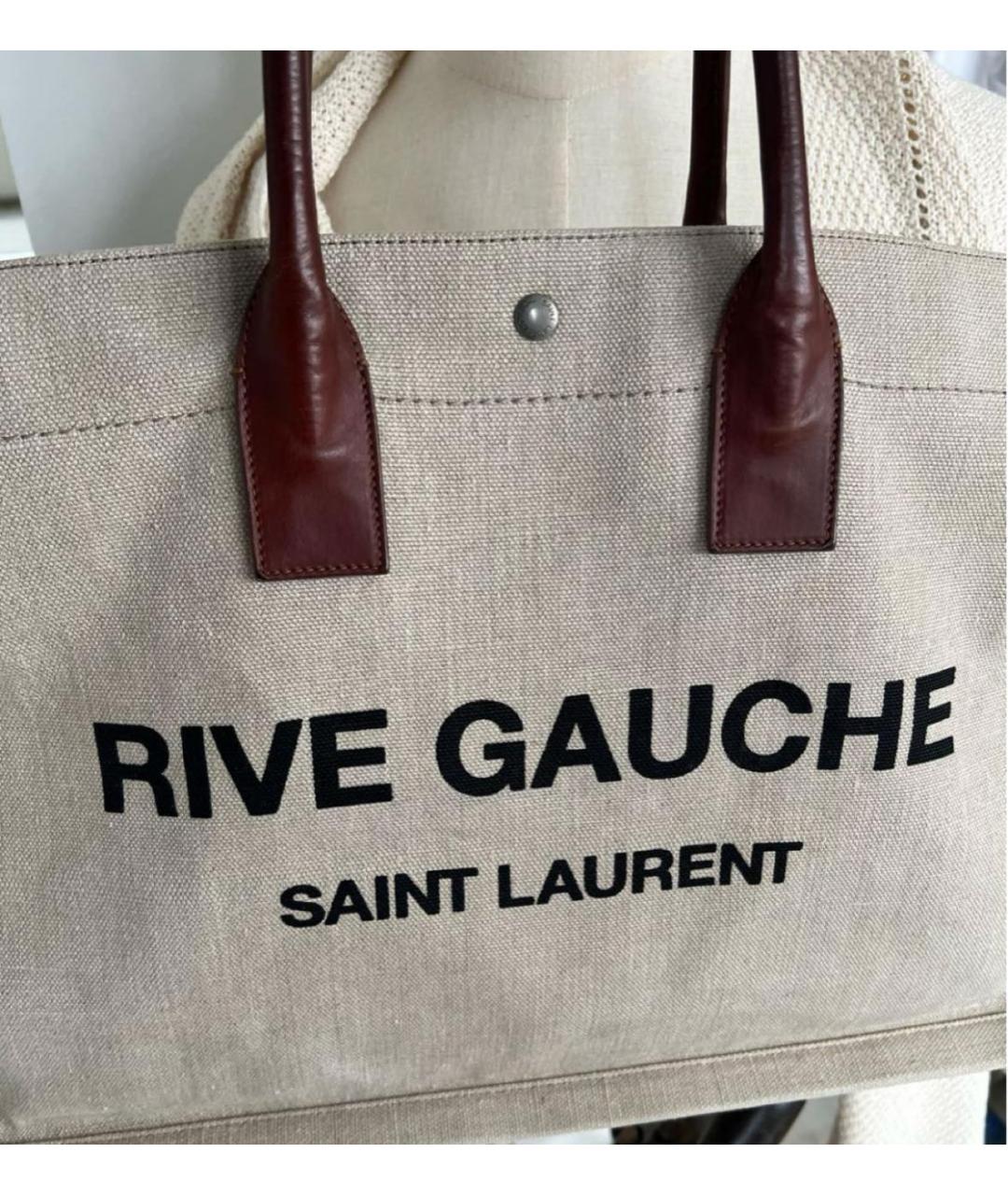 SAINT LAURENT Бежевая льняная пляжная сумка, фото 5