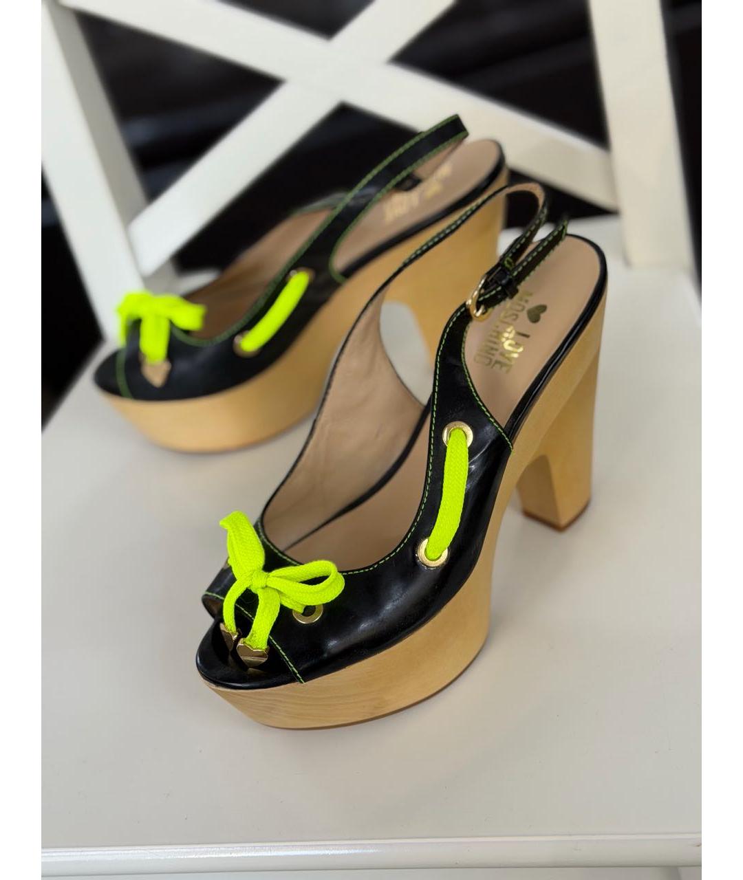 LOVE MOSCHINO Черные кожаные босоножки, фото 5