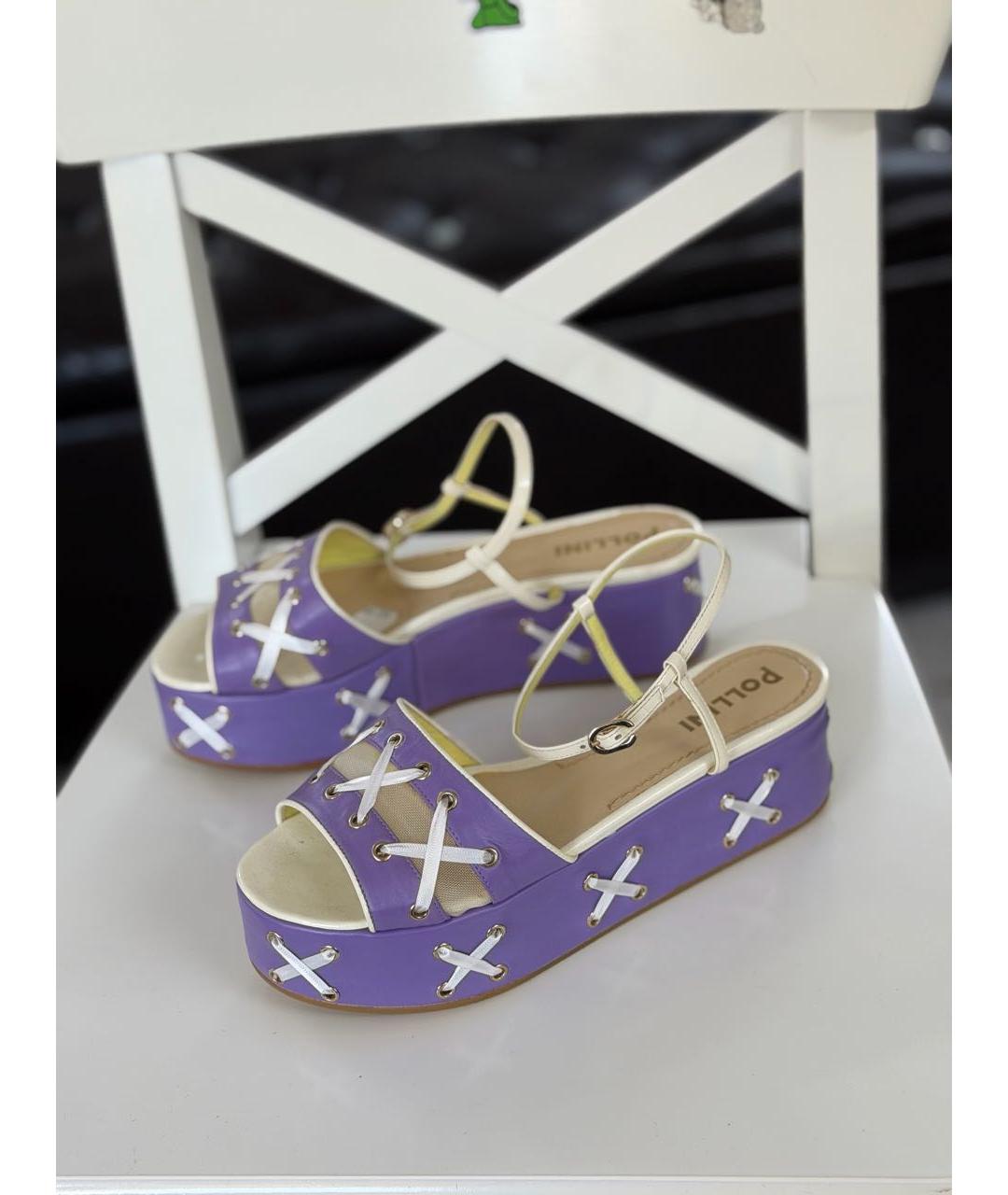POLLINI Фиолетовые кожаные босоножки, фото 5