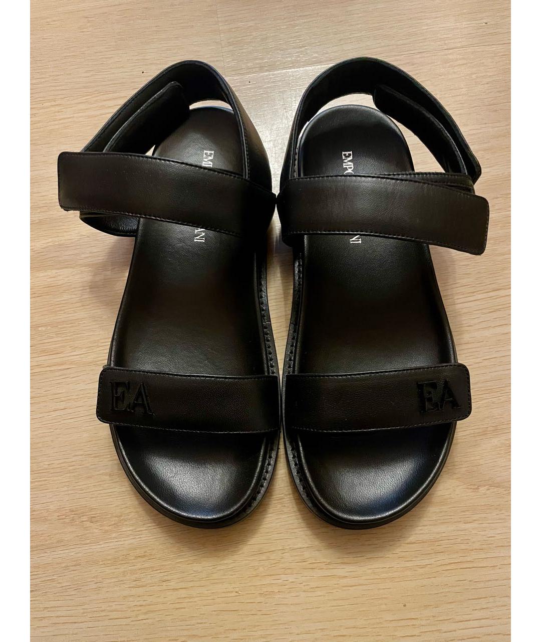 EMPORIO ARMANI Черные кожаные сандалии, фото 3