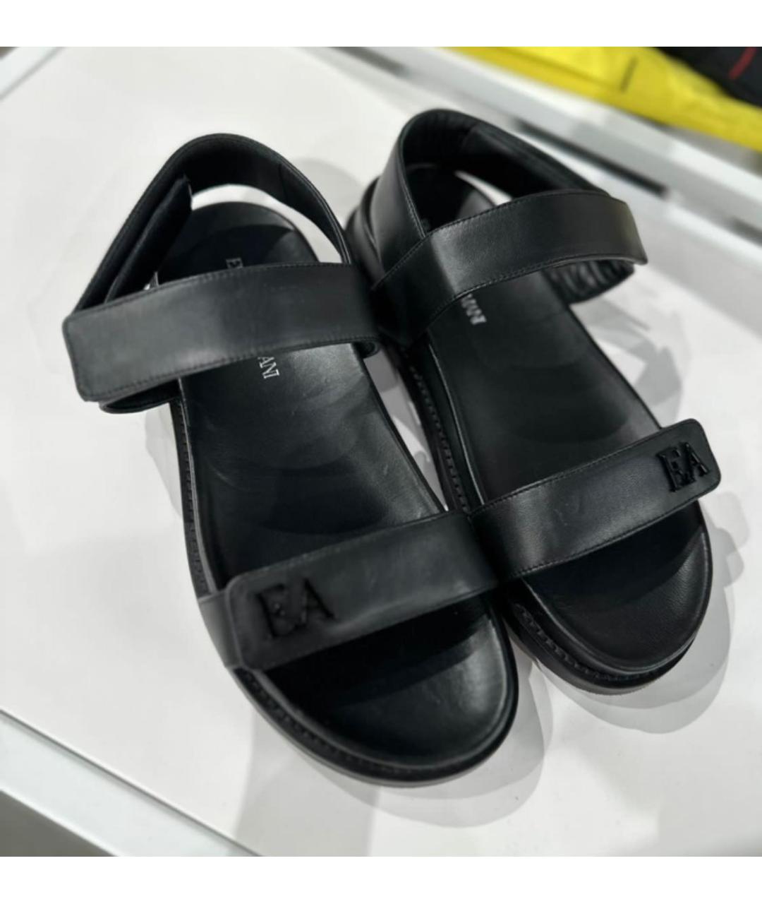 EMPORIO ARMANI Черные кожаные сандалии, фото 2