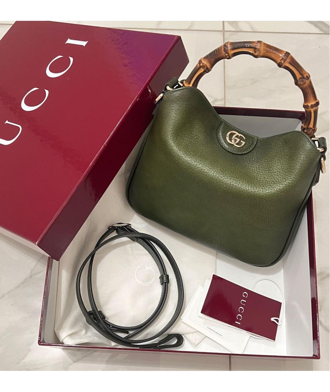 GUCCI Хаки кожаная сумка с короткими ручками, фото 2