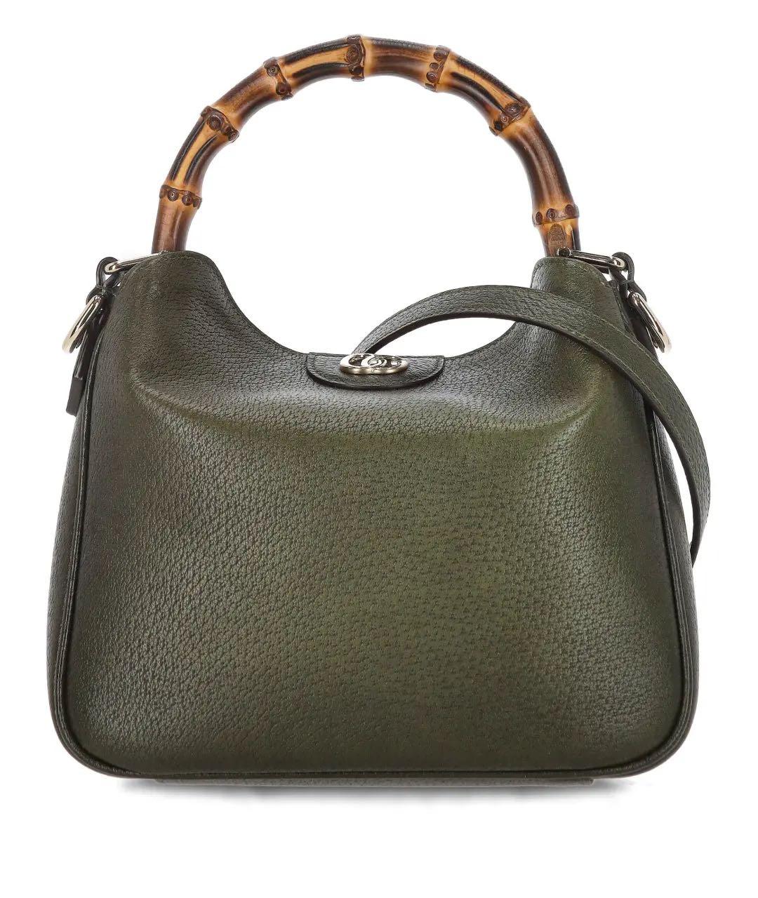 GUCCI Хаки кожаная сумка с короткими ручками, фото 8