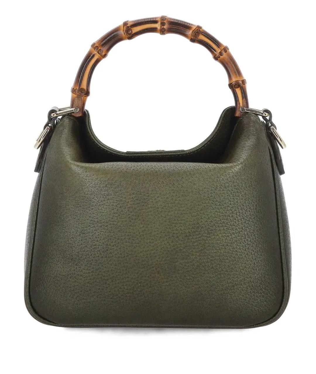 GUCCI Хаки кожаная сумка с короткими ручками, фото 3