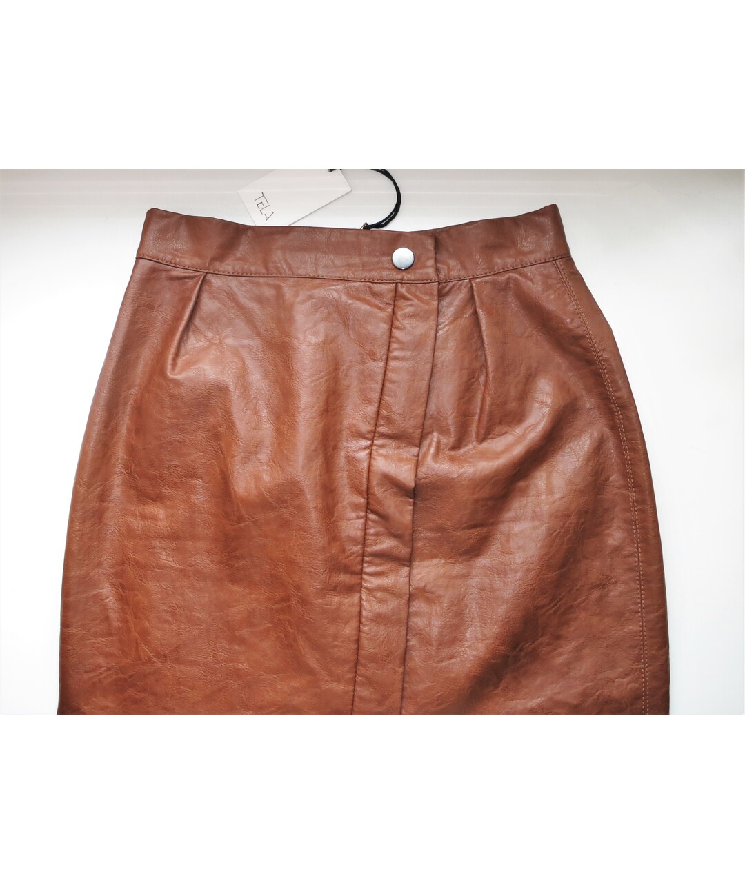 TELA Коричневая полиуретановая юбка миди, фото 2