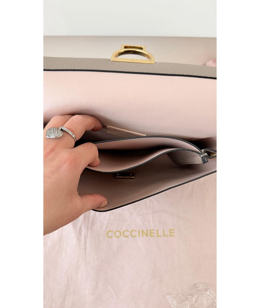 COCCINELLE Коричневая кожаная сумка с короткими ручками, фото 4