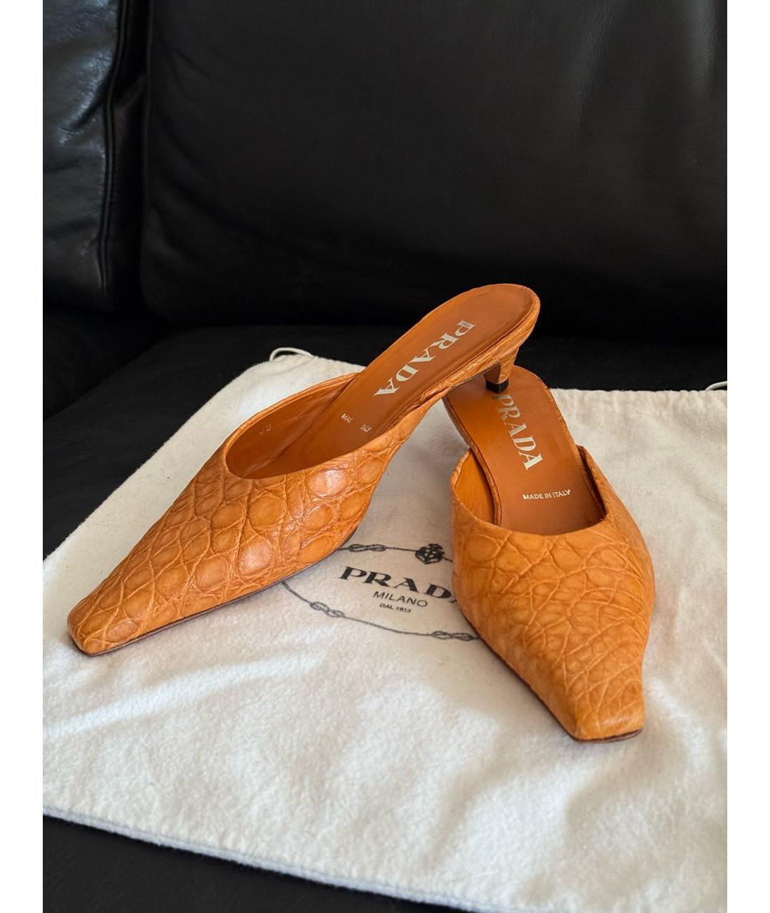 PRADA Оранжевое кожаные мюли, фото 5
