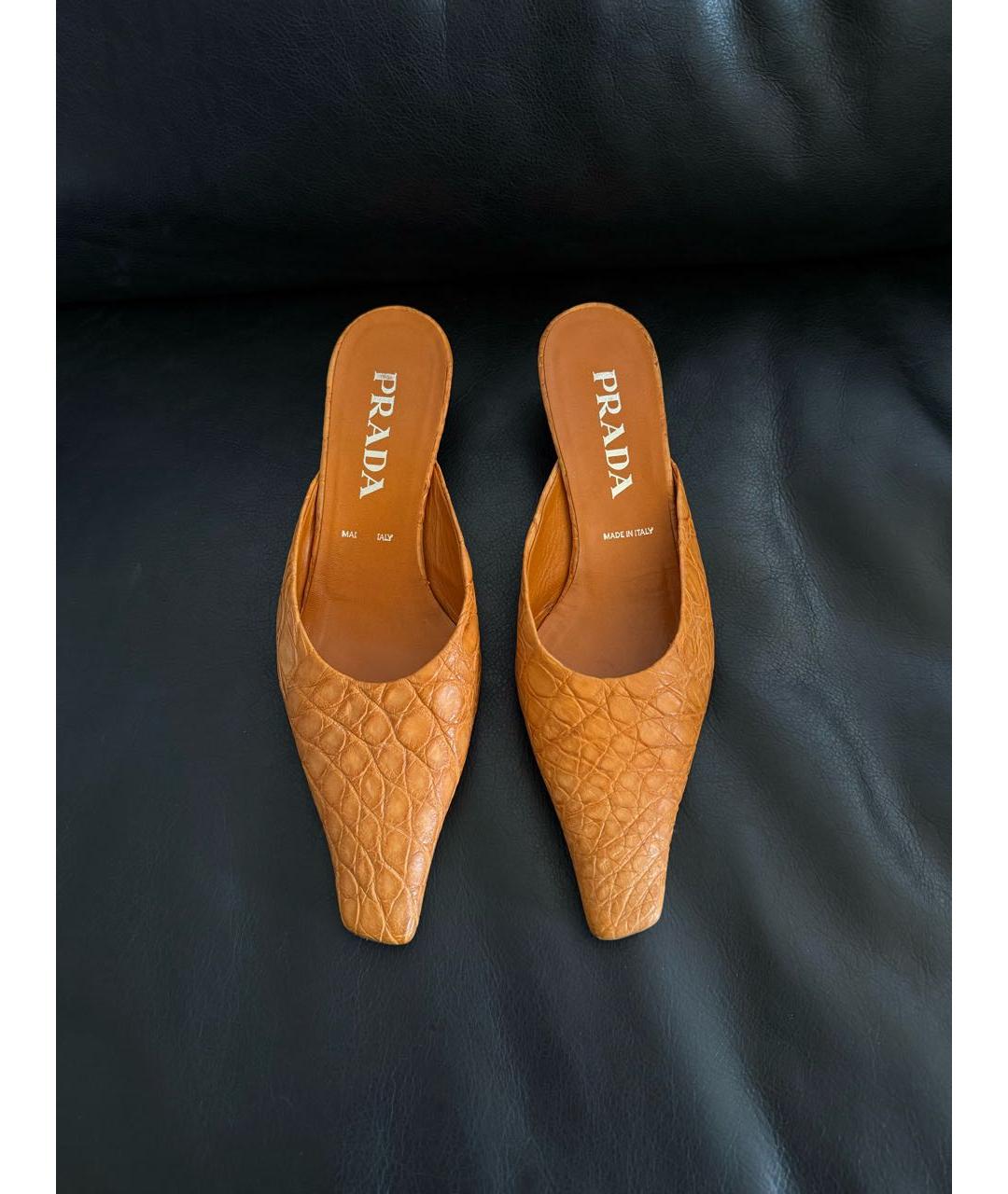 PRADA Оранжевое кожаные мюли, фото 2