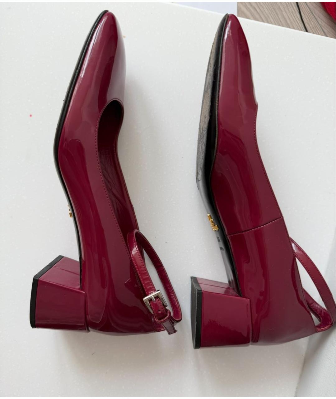 PRADA Бордовые туфли из лакированной кожи, фото 4
