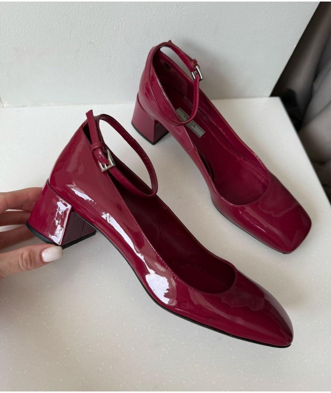 PRADA Бордовые туфли из лакированной кожи, фото 9