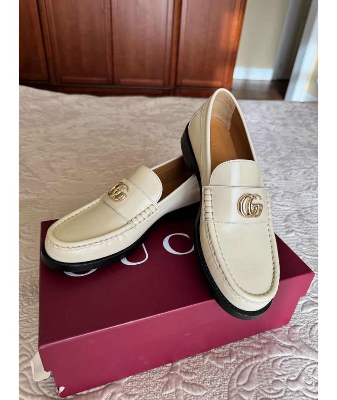 GUCCI Бежевые кожаные лоферы, фото 6